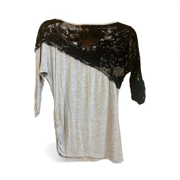 Daytrip, Gray & Black Lace Half-Sleeve Top, Size XS - Picture 2 of 12